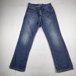 BKE Tyler Straight Jeans Men's 32x29‎ Short Thick Stitch Distressed Denim